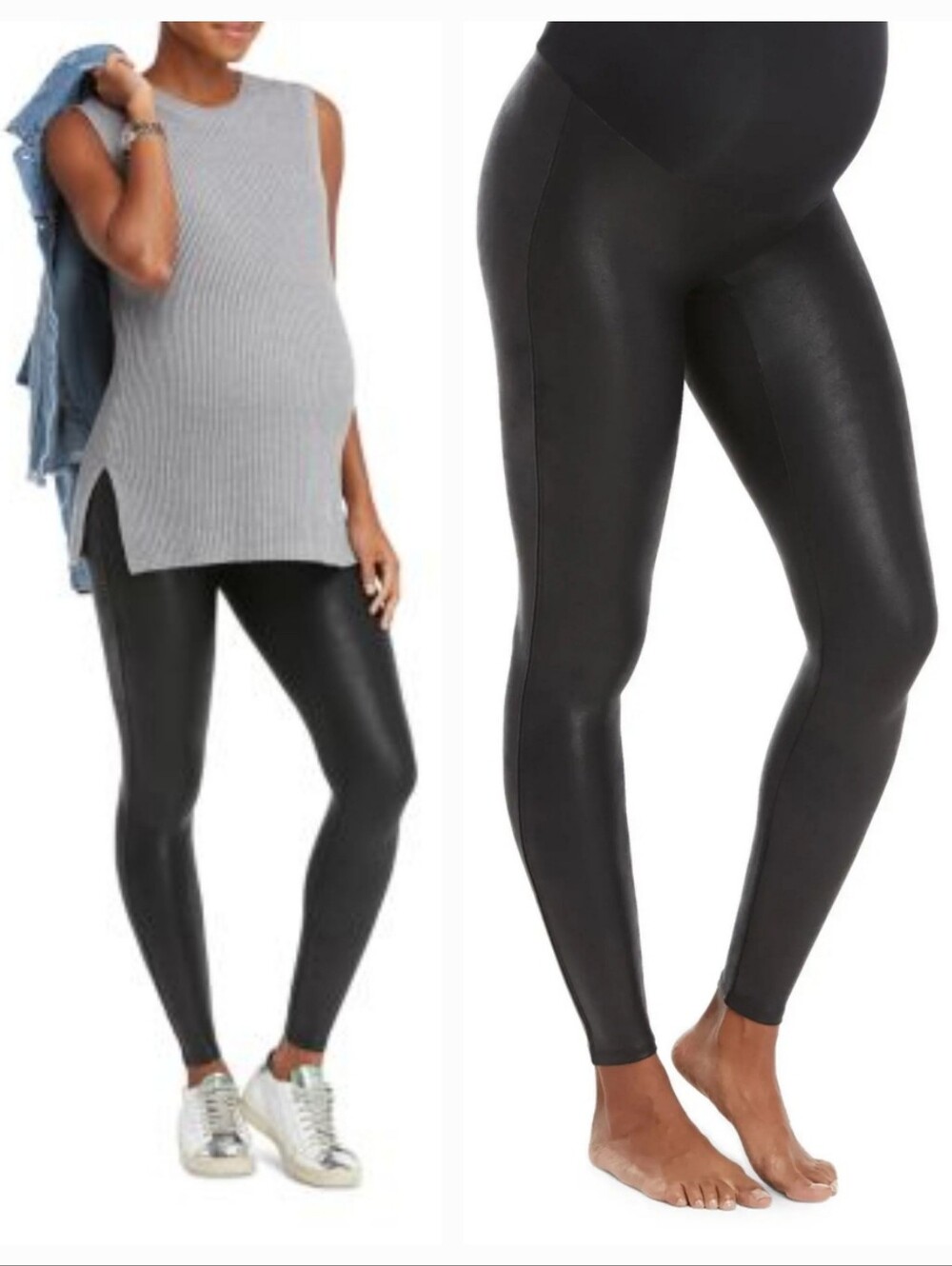 SPANX Mama Faux Leather Maternity Leggings Size XS Very Black